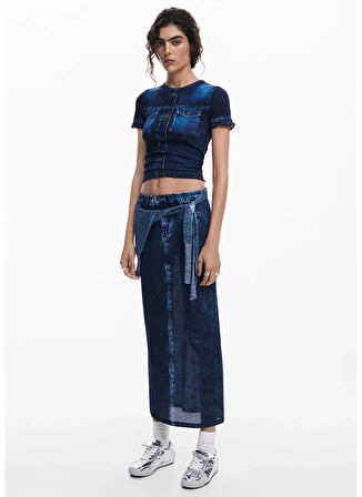 Desigual Yüksek Bel Mavi Kadın Denim Etek 25SWFK02