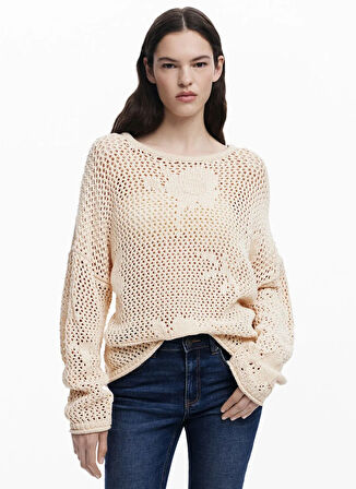 Desigual Bisiklet Yaka Normal Desenli Bej Kazak Kadın 25SWJF26