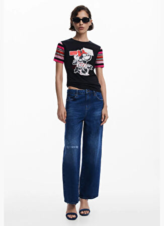 Desigual Bisiklet Yaka Baskılı Siyah Kadın T-Shirt 25SWTK39