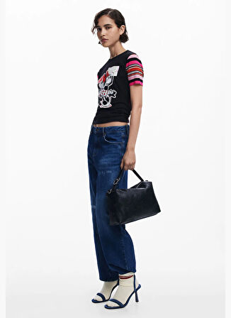 Desigual Bisiklet Yaka Baskılı Siyah Kadın T-Shirt 25SWTK39