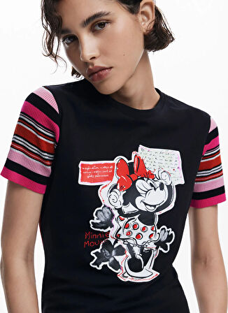 Desigual Bisiklet Yaka Baskılı Siyah Kadın T-Shirt 25SWTK39