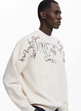 Desigual Bisiklet Yaka Krem Erkek Sweatshırt 25SMSK15_MAN KNIT SWEAT LONG SLEEVE
