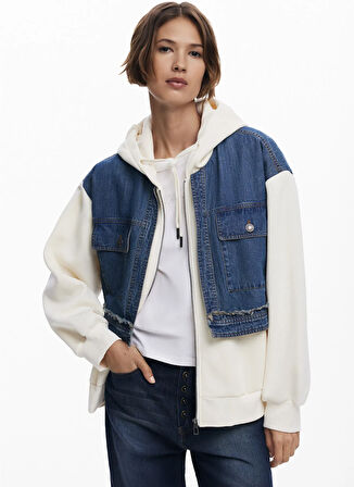 Desigual Düz Beyaz - Mavi Kadın Sweatshırt 25WWSK06