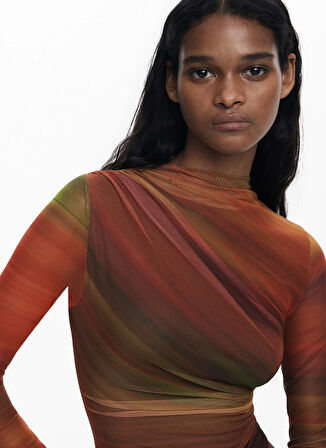 Desigual Dik Yaka Desenli Turuncu Kısa Kadın Elbise 25WWVK21