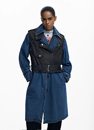 Desigual Mavi - Siyah Kadın Trençkot 25WWEW52