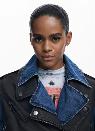 Desigual Mavi - Siyah Kadın Trençkot 25WWEW52