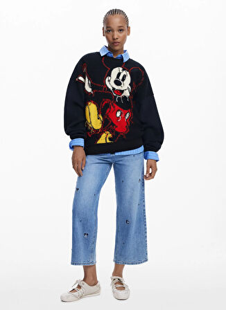 Desigual Yuvarlak Yaka Desenli Siyah Kadın Sweatshırt 25WWSK14