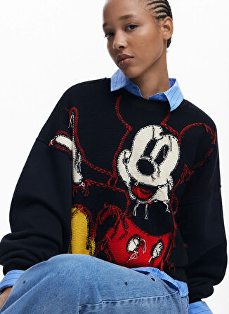 Desigual Yuvarlak Yaka Desenli Siyah Kadın Sweatshırt 25WWSK14