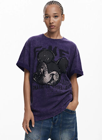 Desigual Yuvarlak Yaka Baskılı Mor Kadın T-Shirt 25WWTK60