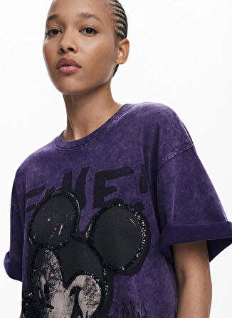 Desigual Yuvarlak Yaka Baskılı Mor Kadın T-Shirt 25WWTK60