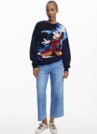 Desigual Yuvarlak Yaka Desenli Siyah Kadın Sweatshırt 25WWSK15