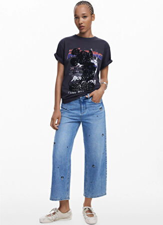 Desigual Yuvarlak Yaka Baskılı Siyah Kadın T-Shirt 25WWTK56