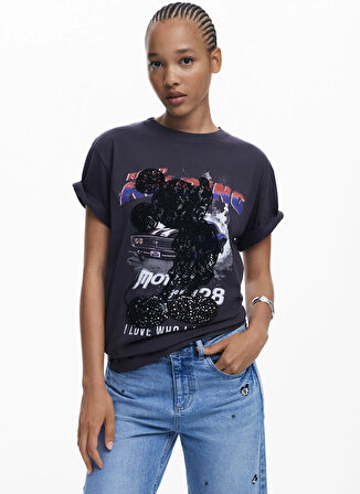 Desigual Yuvarlak Yaka Baskılı Siyah Kadın T-Shirt 25WWTK56
