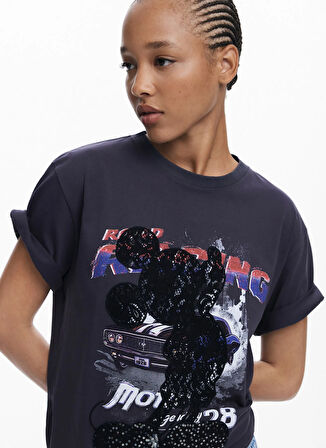 Desigual Yuvarlak Yaka Baskılı Siyah Kadın T-Shirt 25WWTK56