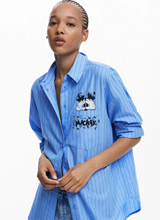 Desigual Standart Gömlek Yaka Baskılı Mavi Kadın Gömlek 25WWCW19