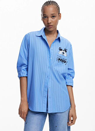 Desigual Standart Gömlek Yaka Baskılı Mavi Kadın Gömlek 25WWCW19