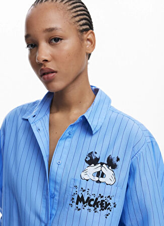 Desigual Standart Gömlek Yaka Baskılı Mavi Kadın Gömlek 25WWCW19