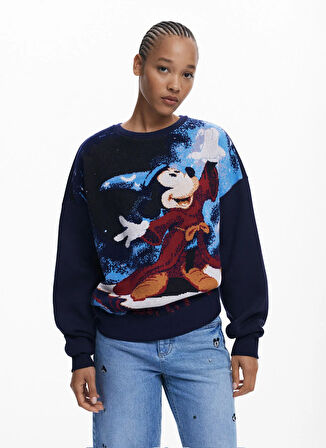 Desigual Yuvarlak Yaka Desenli Siyah Kadın Sweatshırt 25WWSK15