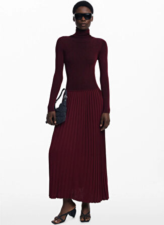 Desigual Balıkçı Yaka Düz Bordo Uzun Kadın Elbise 25WWVF09