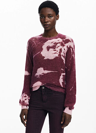 Desigual Yuvarlak Yaka Standart Desenli Kırmızı Kazak Kadın 25WWJF31