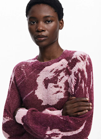 Desigual Yuvarlak Yaka Standart Desenli Kırmızı Kazak Kadın 25WWJF31