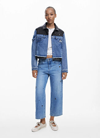 Desigual Yüksek Bel Düz Paça Standart Mavi Kadın Denim Pantolon 25WWDD17