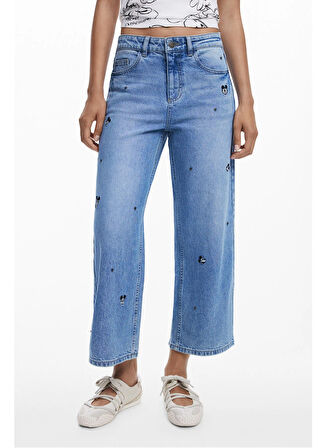 Desigual Yüksek Bel Düz Paça Standart Mavi Kadın Denim Pantolon 25WWDD17