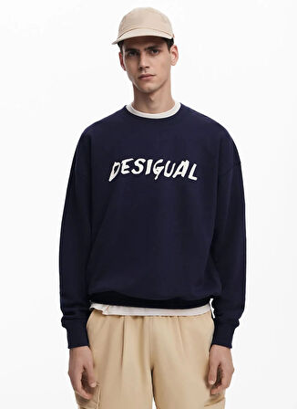 Desigual Bisiklet Yaka Lacivert Erkek Sweatshırt 25WMSK05_SWEAT_PHIL