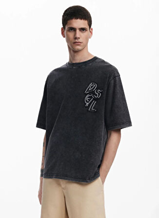 Desigual Bisiklet Yaka Siyah Erkek T-Shirt 25WMTK23_TS_CARDIFF_MICKEY