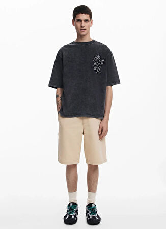 Desigual Bisiklet Yaka Siyah Erkek T-Shirt 25WMTK23_TS_CARDIFF_MICKEY