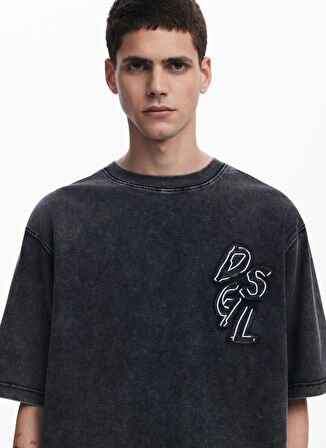 Desigual Bisiklet Yaka Siyah Erkek T-Shirt 25WMTK23_TS_CARDIFF_MICKEY