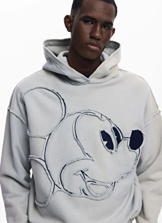 Desigual Kapüşon Yaka Beyaz Erkek Sweatshırt 25WMSK08_SWEAT_SHEFFIELD_MICKEY