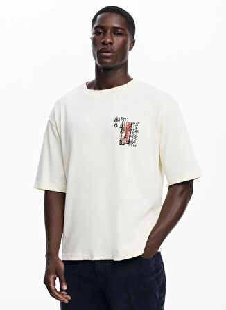 Desigual Bisiklet Yaka Beyaz Erkek T-Shirt 25WMTK35_TS_FISH STAMP