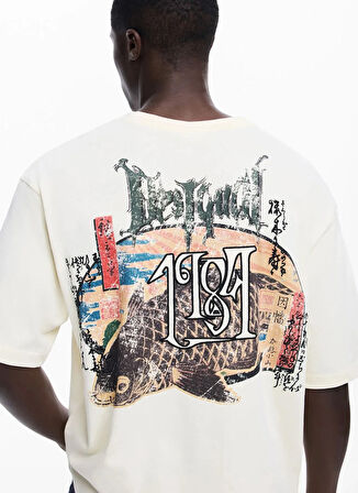 Desigual Bisiklet Yaka Beyaz Erkek T-Shirt 25WMTK35_TS_FISH STAMP