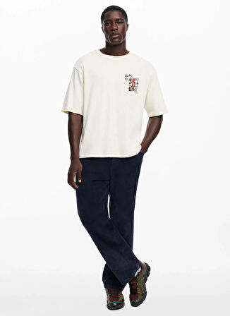 Desigual Bisiklet Yaka Beyaz Erkek T-Shirt 25WMTK35_TS_FISH STAMP