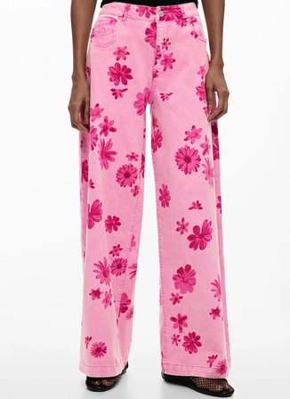 Desigual Pembe Kadın Standart Fit Çiçek Desenli Denim Pantolon 26SWDD07
