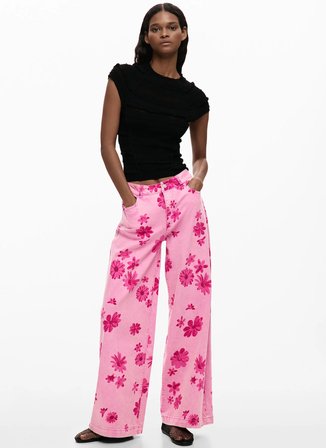 Desigual Pembe Kadın Standart Fit Çiçek Desenli Denim Pantolon 26SWDD07