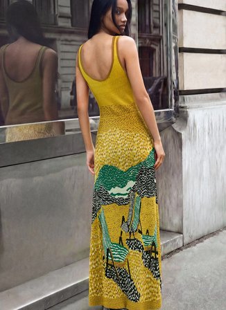Desigual Sarı Kadın U Yaka Standart Fit Elbise 26SWVF19