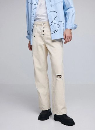 Desigual Beyaz Erkek Regular Fit Denim Pantolon 26SMPW01 PANT_BANANA NIGHT