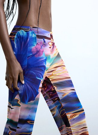 Desigual Mavi Kadın Standart Fit Desenli Plaj Pantolonu 26SWPK08