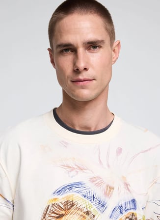 Desigual Ekru Erkek Regular Fit Desenli T-Shirt 26WMTK17 TS_IVANCO