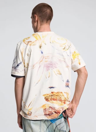 Desigual Ekru Erkek Regular Fit Desenli T-Shirt 26WMTK17 TS_IVANCO
