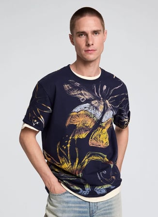 Desigual Lacivert Erkek Regular Fit Desenli T-Shirt 26WMTK18 TS_TRUJILLO