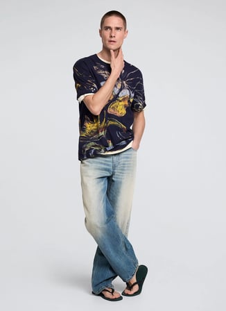 Desigual Lacivert Erkek Regular Fit Desenli T-Shirt 26WMTK18 TS_TRUJILLO