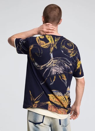Desigual Lacivert Erkek Regular Fit Desenli T-Shirt 26WMTK18 TS_TRUJILLO