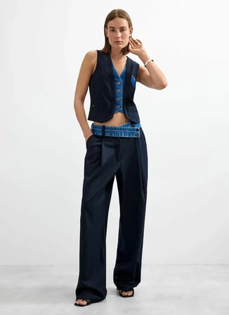Desigual Lacivert Kadın Regular Fit Asimetrik Pantolon 26WWPW05
