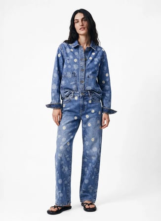 Desigual Mavi Kadın Straight Nakışlı Denim Pantolon 26WWDD25