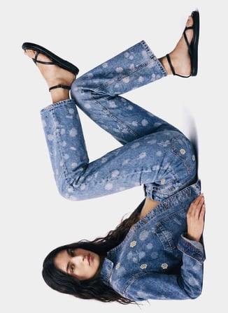 Desigual Mavi Kadın Straight Nakışlı Denim Pantolon 26WWDD25