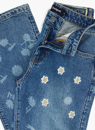 Desigual Mavi Kadın Straight Nakışlı Denim Pantolon 26WWDD25