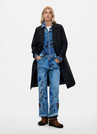Desigual Siyah Kadın Regular Fit Desenli Kaban 26WWEW28
